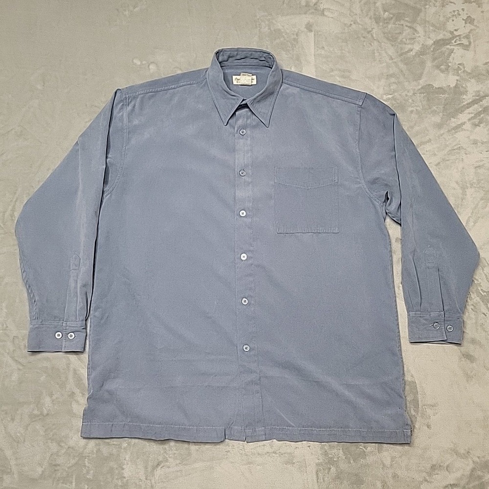VTG Norm Thompson Shirt Mens L Blue Faux Suede Button Down Long Sleeve Casual